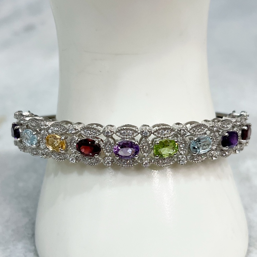 Multigemstone Silver Bangle Bracelet - image 4